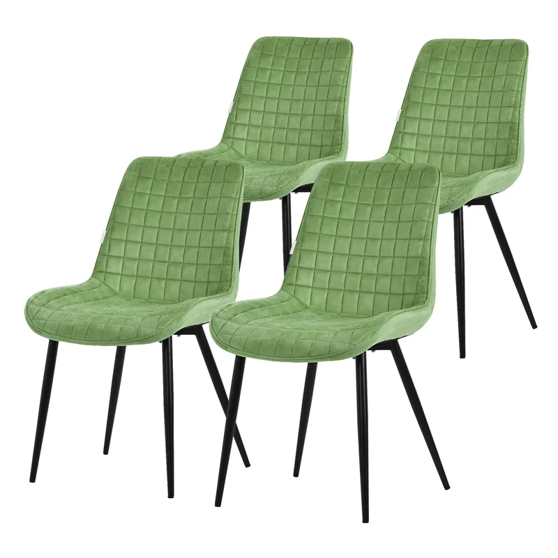 Esszimmerstuhl 4er Set Salbei mit Samtbezug und Stahlbeinen Küchenstuhl mit Rückenlehne ML-Design