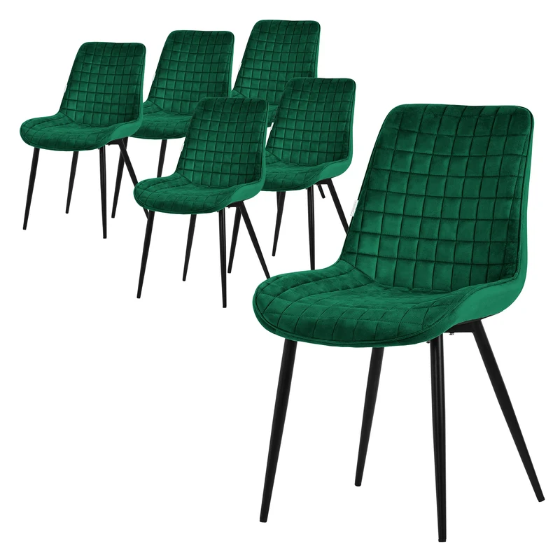 Esszimmerstuhl 6er Set Dunkelgrün mit Samtbezug und Stahlbeinen Küchenstuhl mit Rückenlehne ML-Design
