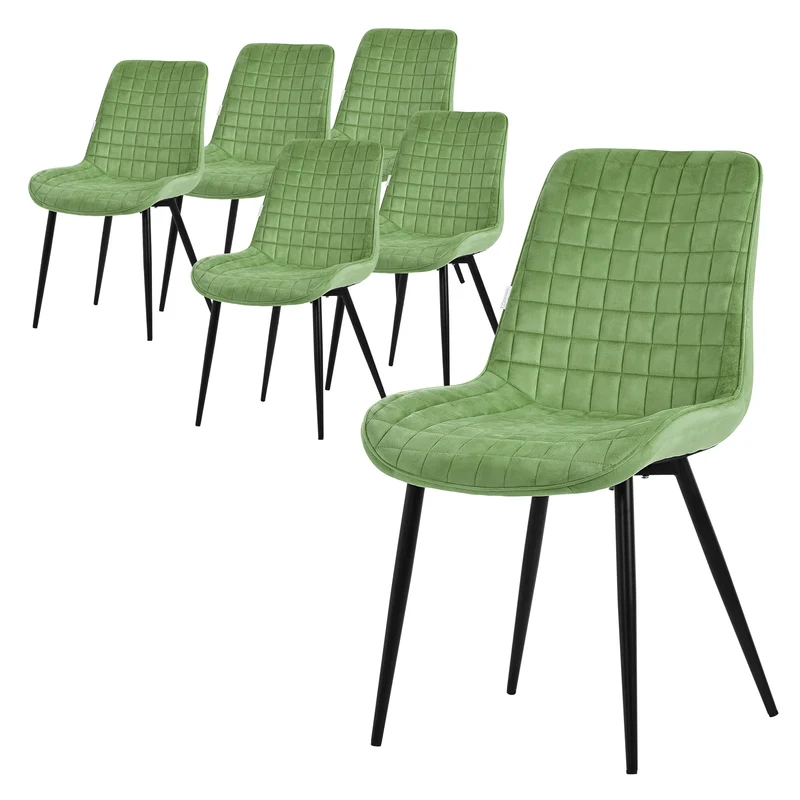 Esszimmerstuhl 6er Set Salbei mit Samtbezug und Stahlbeinen Küchenstuhl mit Rückenlehne ML-Design