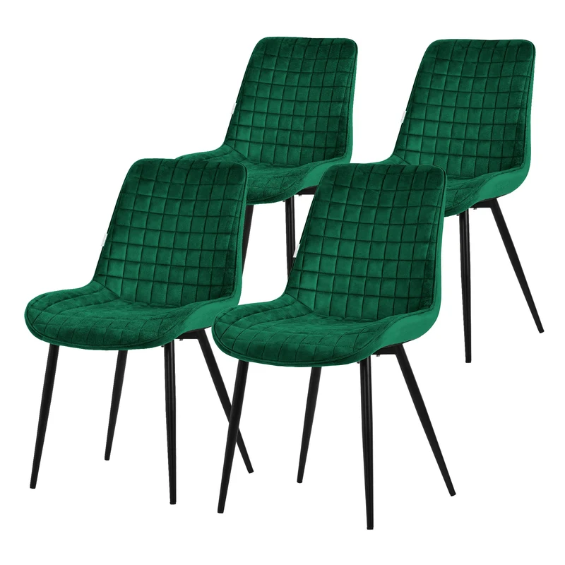 Esszimmerstuhl 4er Set Dunkelgrün mit Samtbezug und Stahlbeinen Küchenstuhl mit Rückenlehne ML-Design