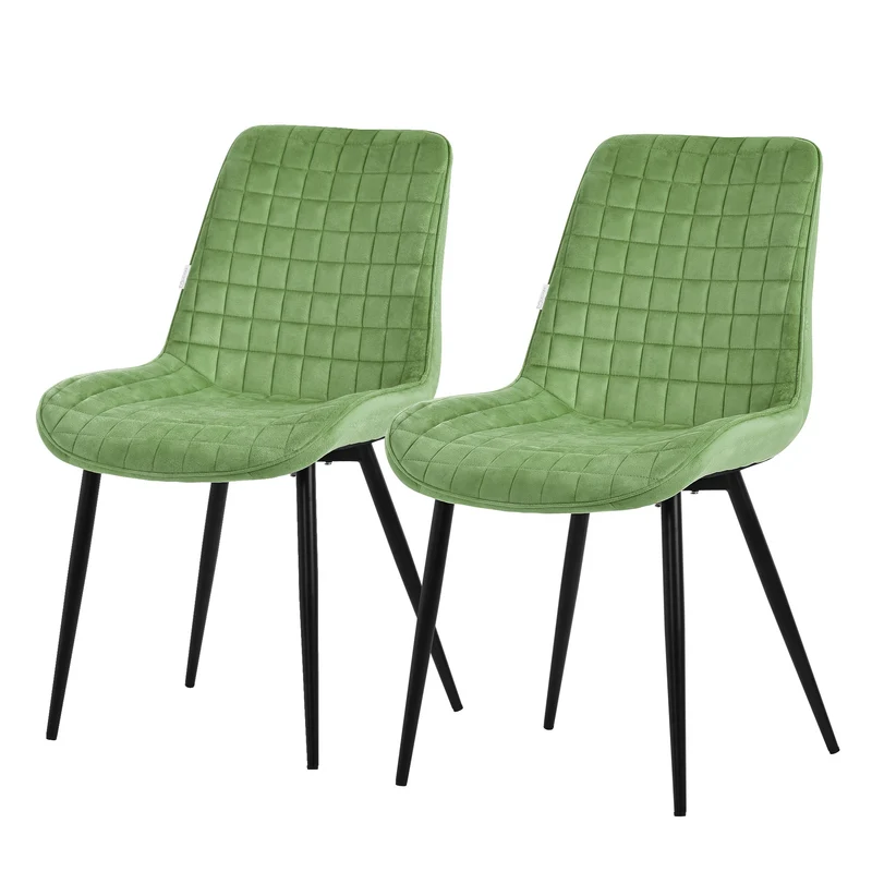 Esszimmerstuhl 2er Set Salbei mit Samtbezug und Stahlbeinen Küchenstuhl mit Rückenlehne ML-Design