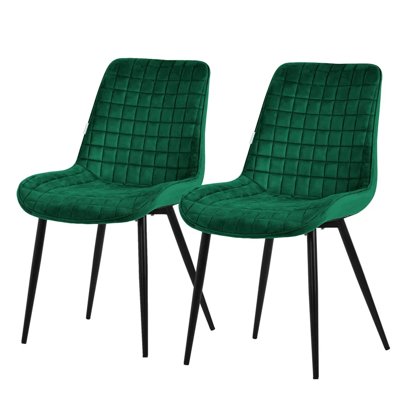 Esszimmerstuhl 2er Set Dunkelgrün mit Samtbezug und Stahlbeinen Küchenstuhl mit Rückenlehne ML-Design