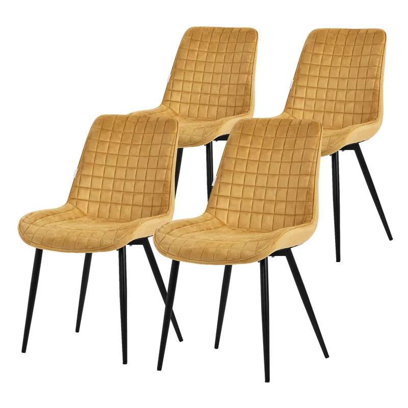 Esszimmerstuhl 4er Set Senfgelb mit Samtbezug und Stahlbeinen Küchenstuhl mit Rückenlehne ML-Design