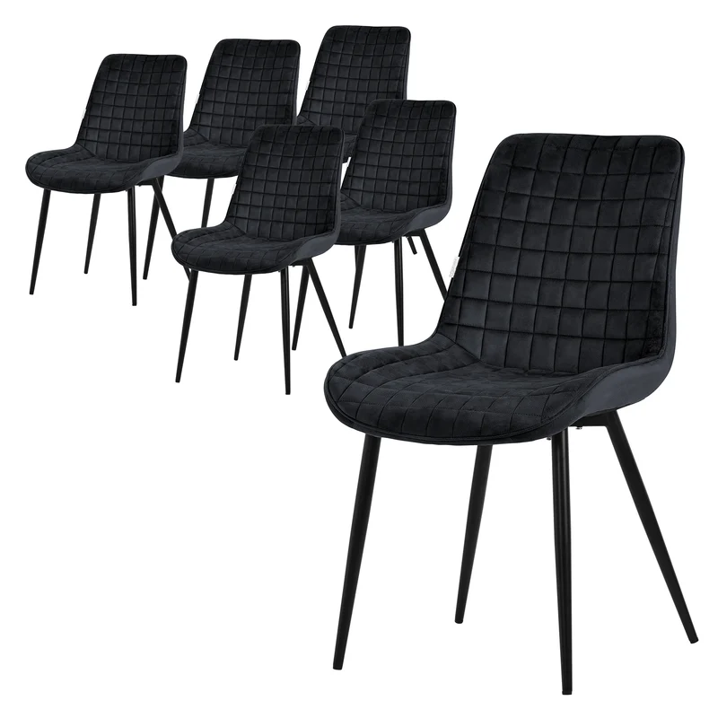 Esszimmerstuhl 6er Set Schwarz mit Samtbezug und Stahlbeinen Küchenstuhl mit Rückenlehne ML-Design