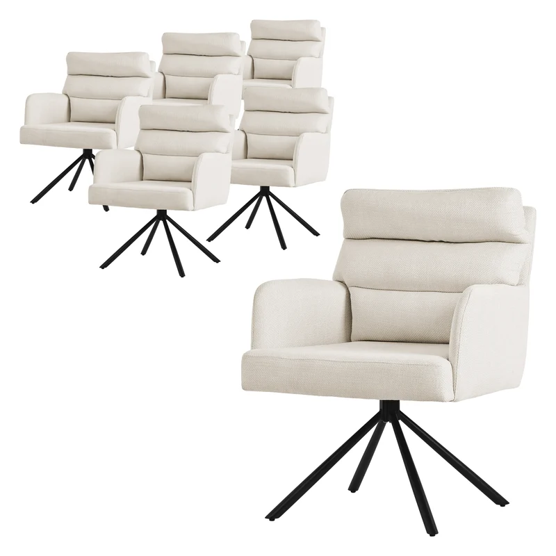 Esszimmerstuhl 6er Set Beige drehbar mit abnehmbaren Rückenkissen gepolstert bis 120 Kilogramm