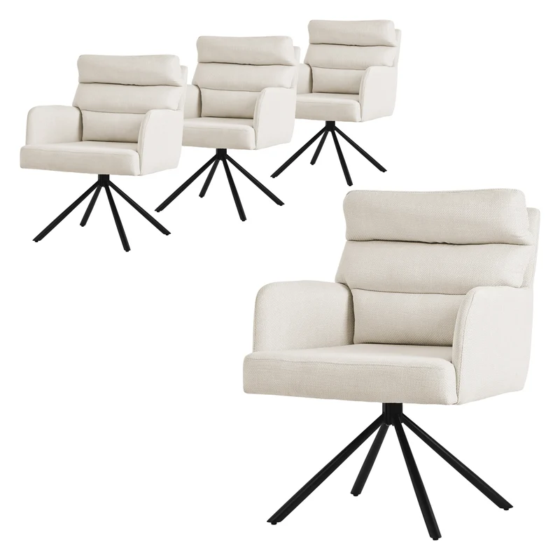 Esszimmerstuhl 4er Set Beige drehbar mit abnehmbaren Rückenkissen gepolstert bis 120 Kilogramm