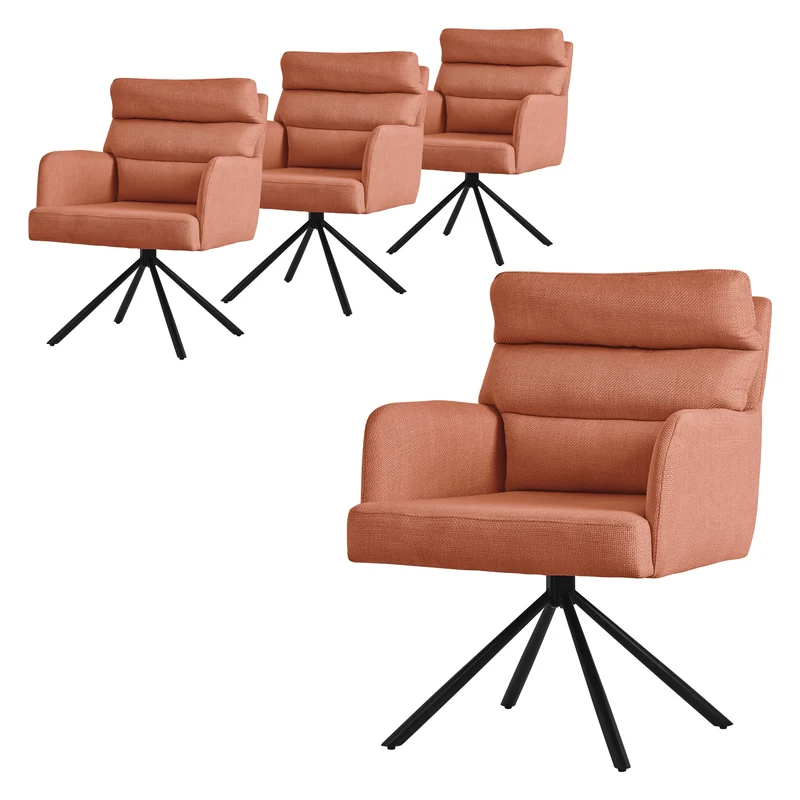 Esszimmerstuhl 4er Set Orange drehbar mit abnehmbaren Rückenkissen gepolstert bis 120 Kilogramm ML-Design