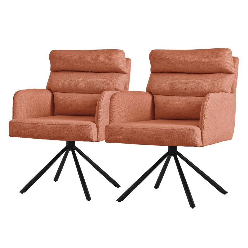 Esszimmerstuhl 2er Set Orange drehbar mit abnehmbaren Rückenkissen gepolstert bis 120 Kilogramm ML-Design