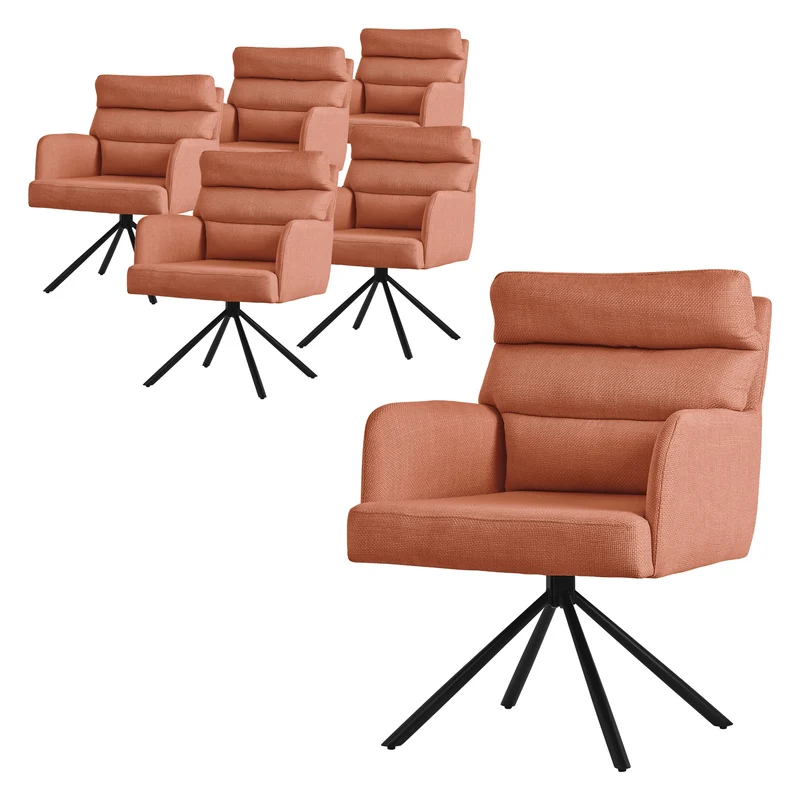 Esszimmerstuhl 6er Set Orange drehbar mit abnehmbaren Rückenkissen gepolstert bis 120 Kilogramm ML-Design