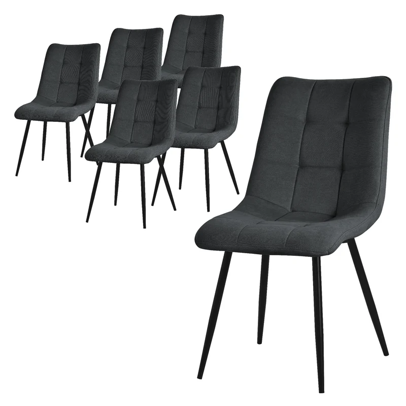 Esszimmerstühle 6er Set Anthrazit Küchenstuhl mit Polyesterbezug und Stahlbeinen ML-Design