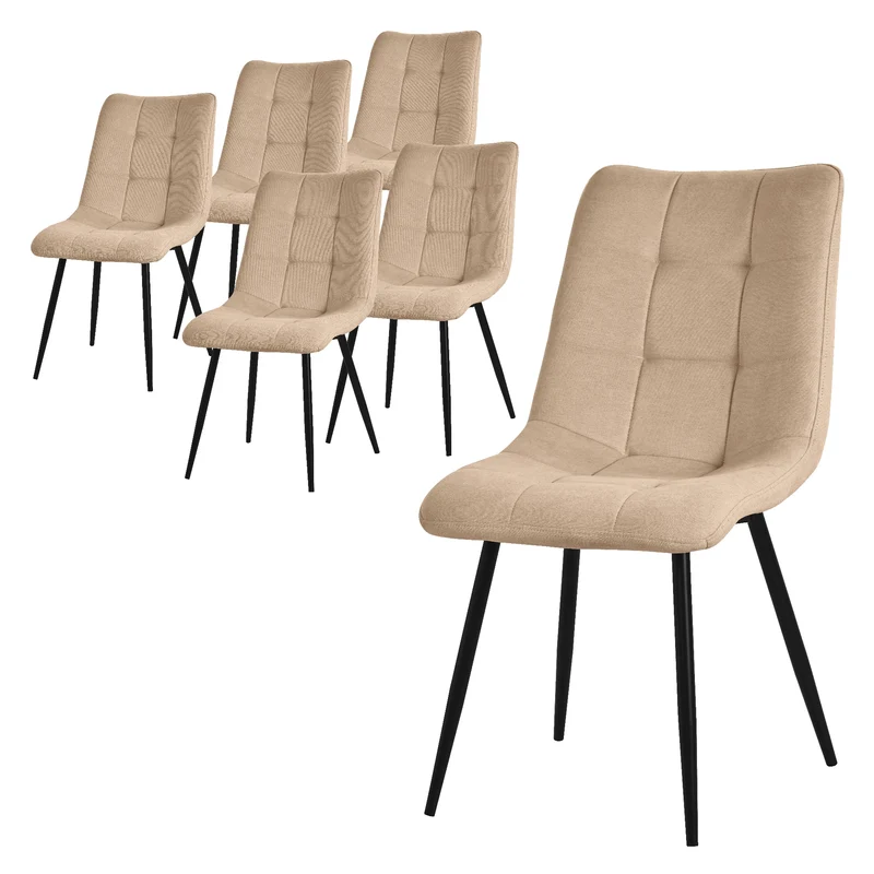 Esszimmerstühle 6er Set Hellbraun Küchenstuhl mit Polyesterbezug und Stahlbeinen ML-Design