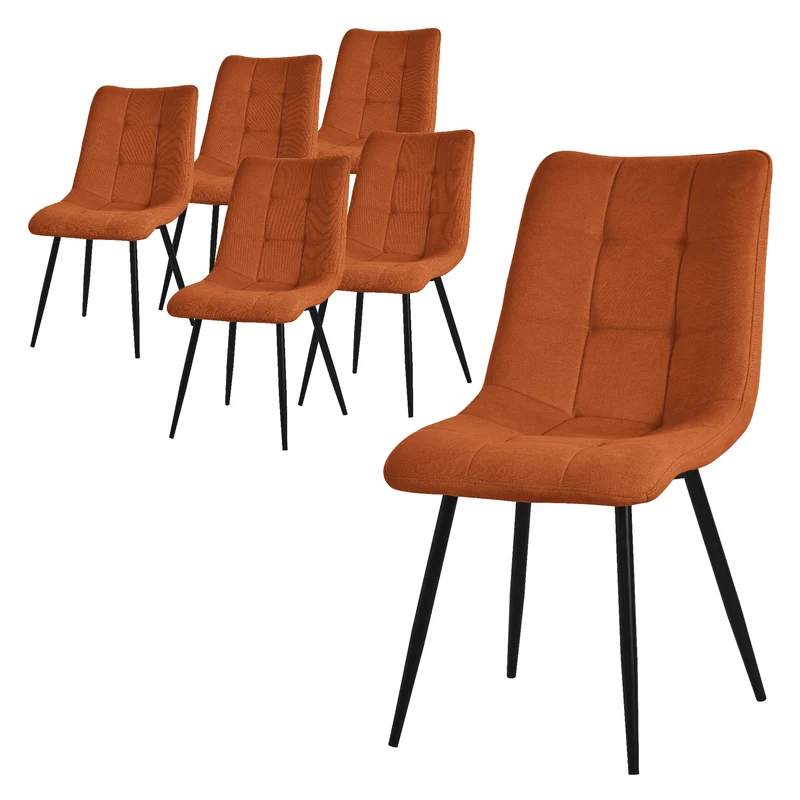 Esszimmerstühle 6er Set Orange Küchenstuhl mit Polyesterbezug und Stahlbeinen ML-Design
