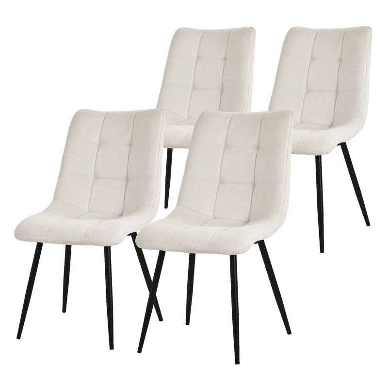 Esszimmerstühle 4er Set Beige Küchenstuhl mit Polyesterbezug und Stahlbeinen ML-Design