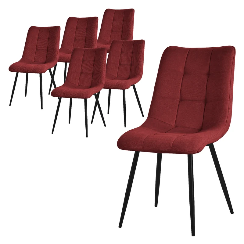 Esszimmerstühle 6er Set Rot Küchenstuhl mit Polyesterbezug und Stahlbeinen ML-Design