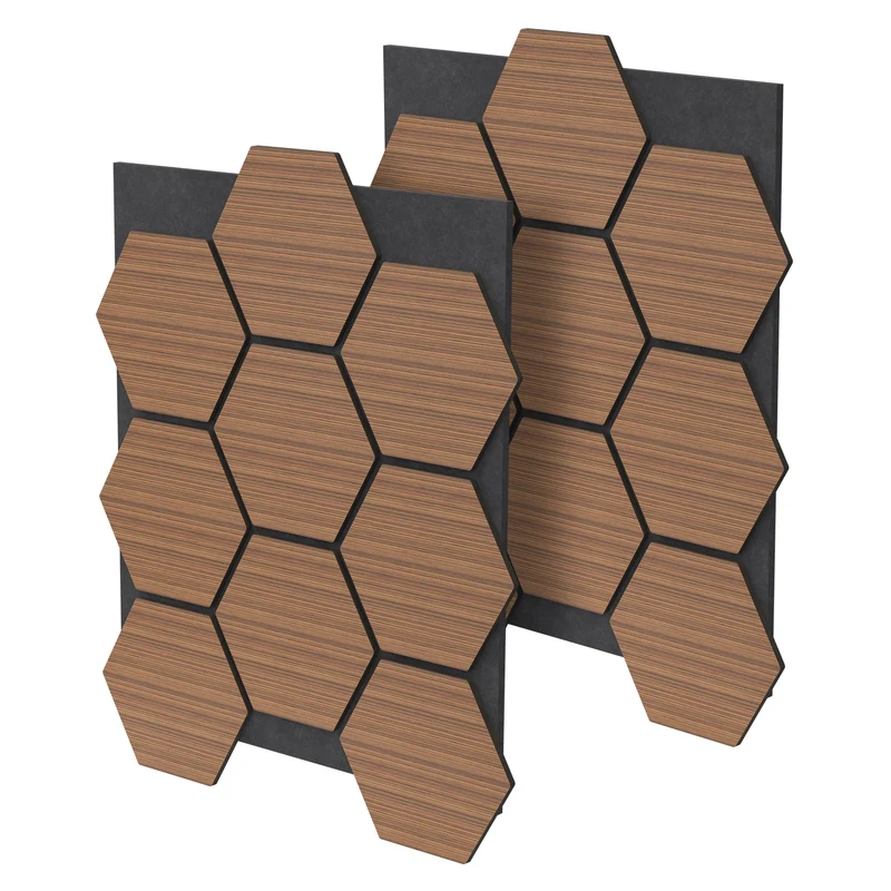 2er Set Akustikpaneele für 1m² Teak Wandpaneele Hexagon Schallabsorber Schalldämmung ML-Design