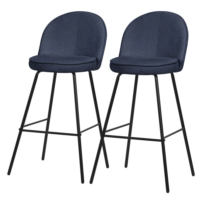 Barhocker 2er Set Dunkelblau 52x102x50 cm mit Rückenlehne und Fußstütze bis 120 kg ML-Design