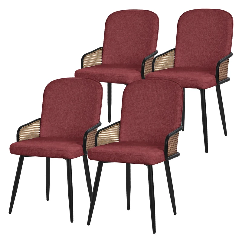 Esszimmerstühle 4er Set Rot mit Arm- & Rückenlehne, Polsterstühle für Esszimmer & Küche ML-Design