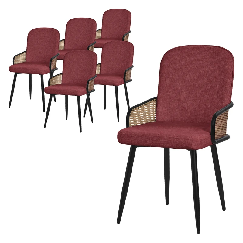 Esszimmerstühle 6er Set Rot mit Arm- & Rückenlehne, Polsterstühle für Esszimmer & Küche ML-Design