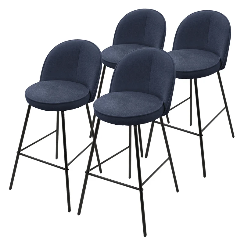 Barhocker 4er Set Dunkelblau 52x102x50 cm mit Rückenlehne und Fußstütze bis 120 kg ML-Design