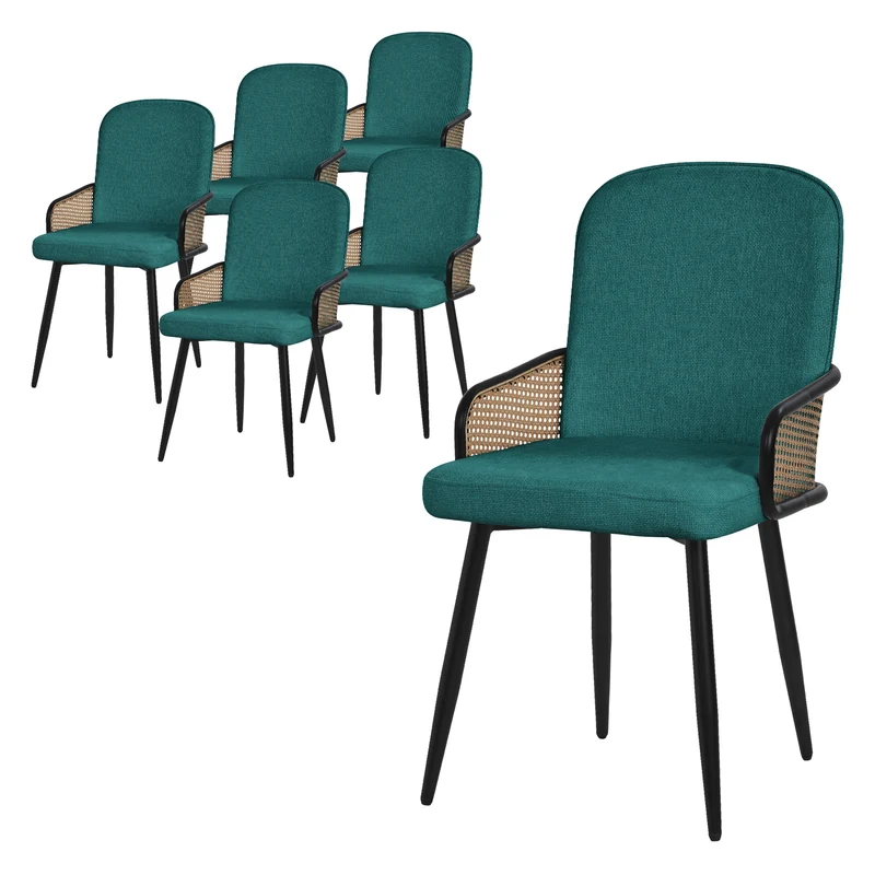 Esszimmerstühle 6er Set Petrol mit Arm- & Rückenlehne, Polsterstühle für Esszimmer & Küche ML-Design