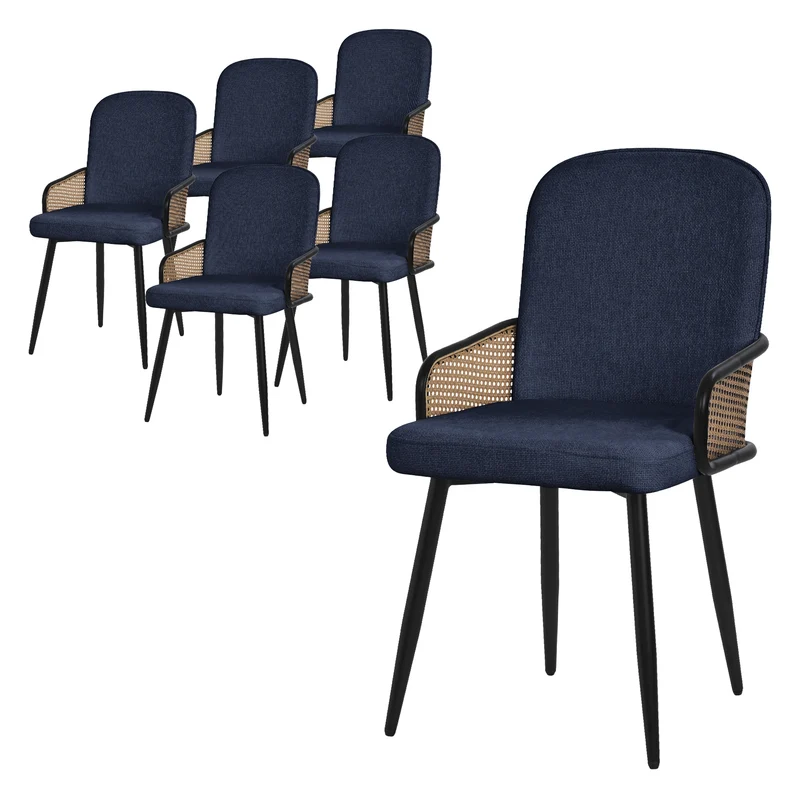Esszimmerstühle 6er Set Dunkelblau mit Arm- & Rückenlehne, Polsterstühle für Esszimmer & Küche ML-Design