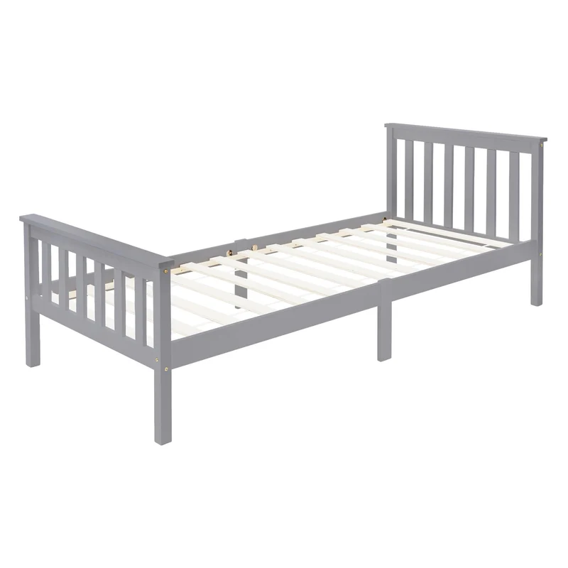 Bettgestell Holzbett 90x200 cm aus Kiefernholz mit Lattenrost und Kopf- und Fußteil ML-Design
