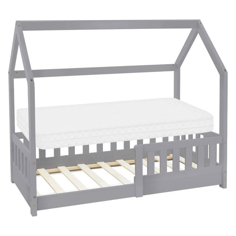 ML-Design | Kinderbett mit/ohne Matratze aus Kiefernholz Hausbett mit Rausfallschutz Dach und Lattenrost