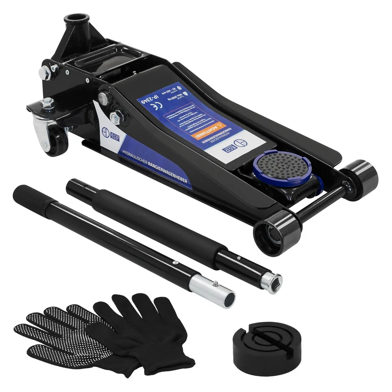 B-Ware Wagenheber hydraulisch 3T Rangierwagenheber tragbar inkl. zusätzlicher Gummiauflage & 1 Paar Handschuhe