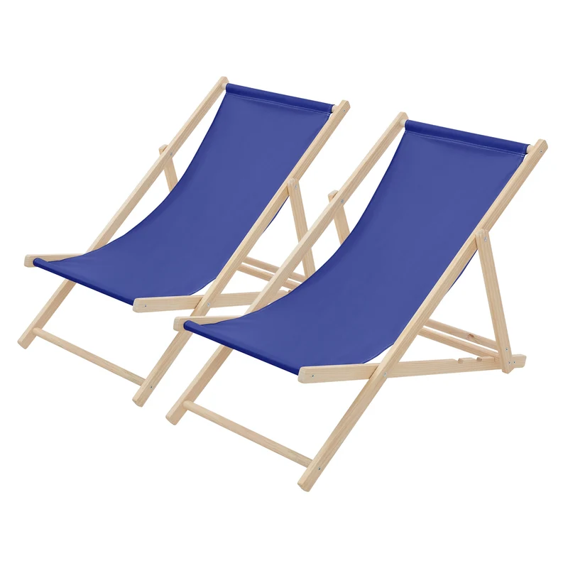 2er Set Liegestuhl klappbar Dunkelblau Holz verstellbare Rückenlehne bis 120 kg Sonnenliege Gartenliege Strandliege