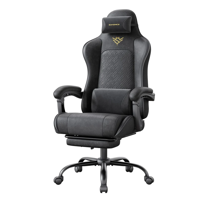 Ergonomischer Gaming Stuhl mit Fußstütze und Federkissen