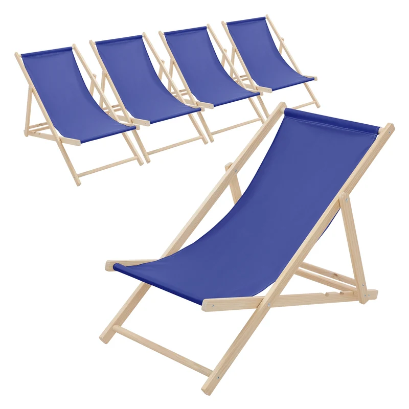5er Set Liegestuhl klappbar Dunkelblau Holz verstellbare Rückenlehne bis 120 kg Sonnenliege Gartenliege Strandliege