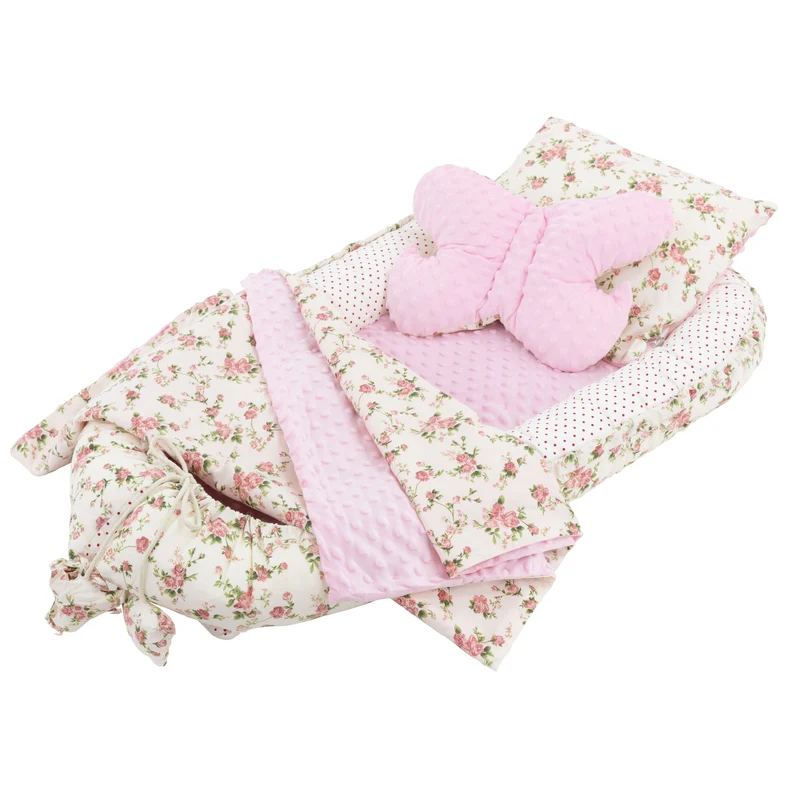 Babynest Set 5 Tlg. 90x50 cm Blumenmuster aus Baumwolle Joyz