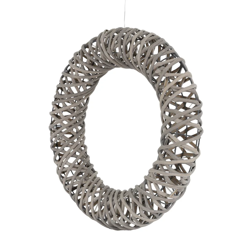 Weihnachtskranz mit LED Lichterkette warmweiß Ø40 cm aus Metall und Rattan