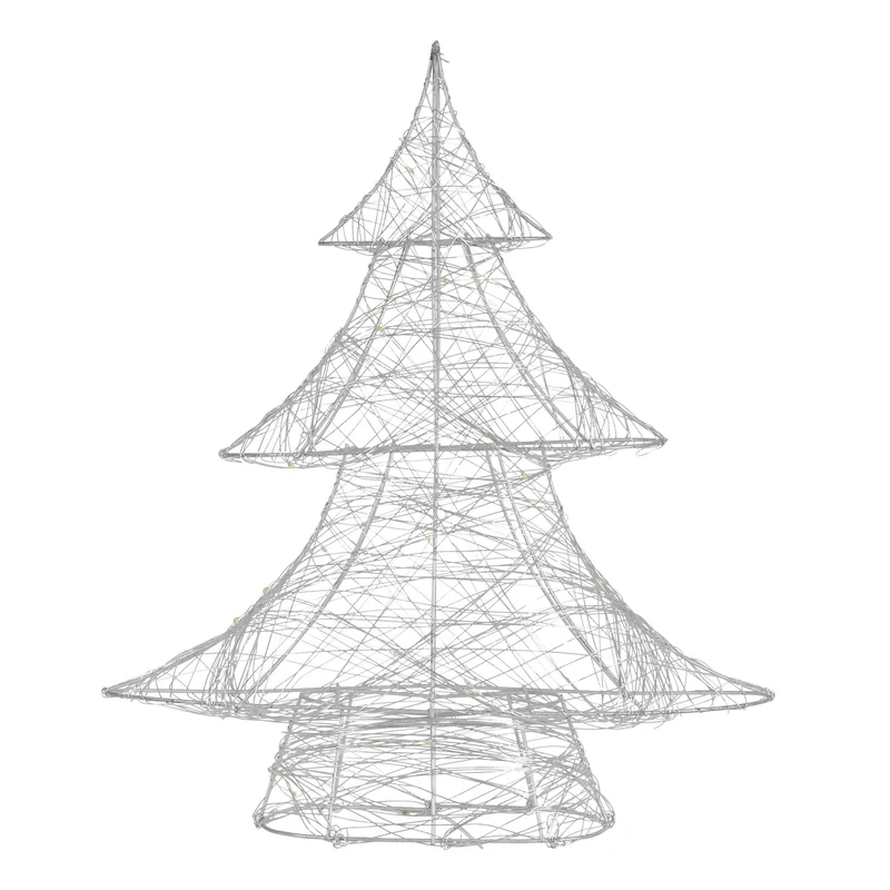 Deko Weihnachtsbaum mit warmweißen LEDs 40cm hoch Silber aus Metall
