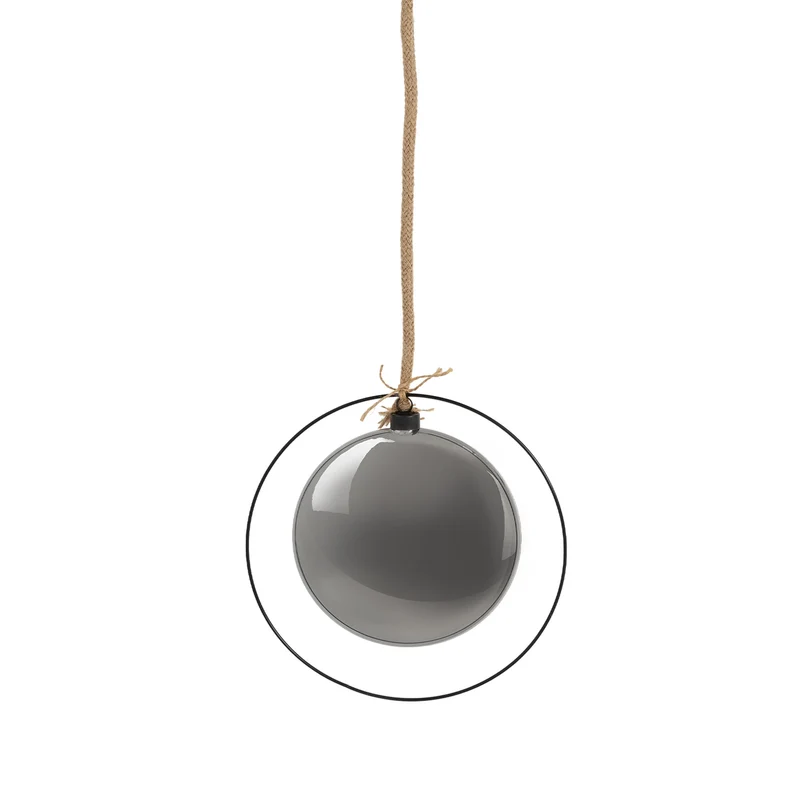 LED Weihnachtskugel Ø18 cm Grau aus Metall mit warmweißen LEDs