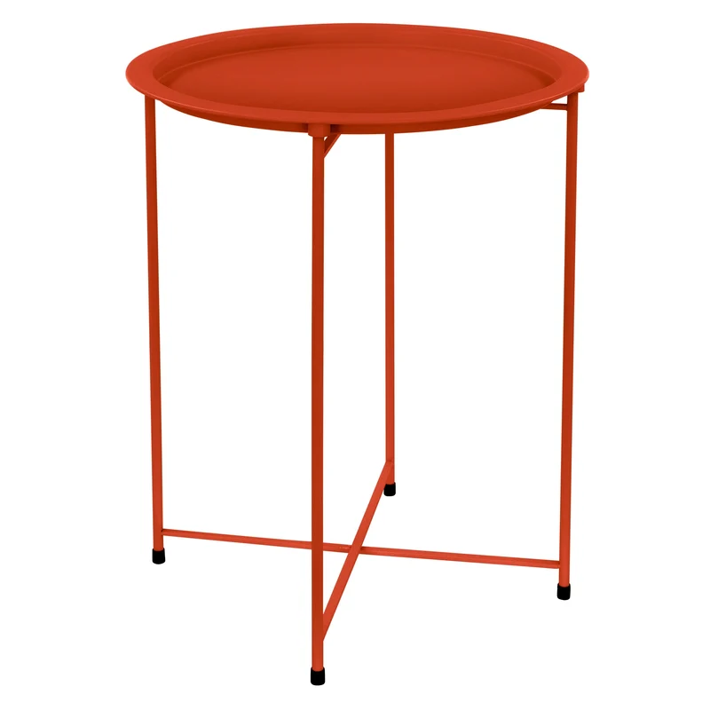Beistelltisch rund Ø 43x52 cm Rot aus Metall mit Tablett ML-Design
