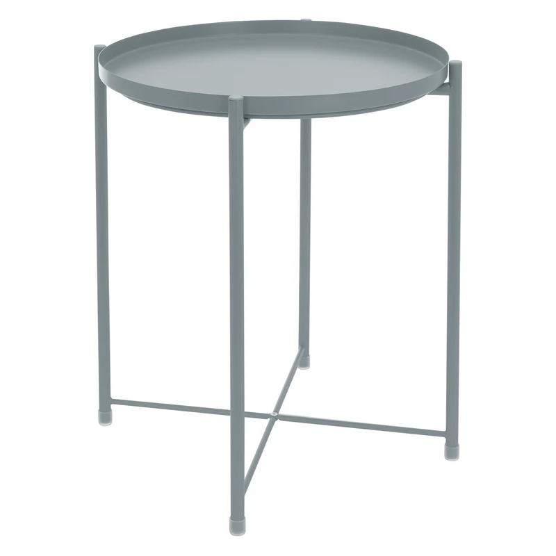 Beistelltisch Rund mit Tablett 45x52 cm Blau aus Metall ML-Design