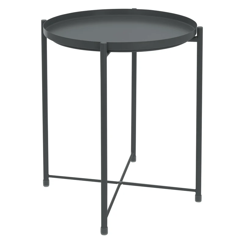 Beistelltisch rund Ø42x52 cm Dunkelgrau aus Metall mit Tablett ML-Design