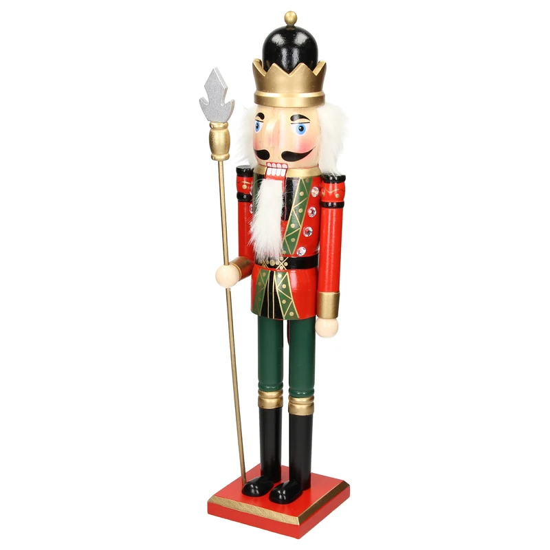 Nussknacker Soldat mit schwarzer Krone und Zepter 50 cm aus Holz