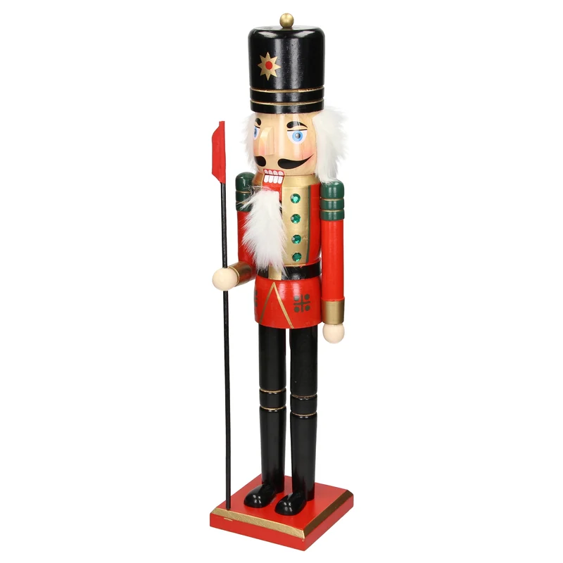 Nussknacker Soldat mit schwarzem Hut und Fahne 50 cm aus Holz