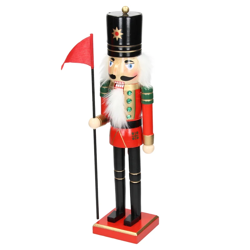 Nussknacker Soldat mit schwarzem Hut und Fahne 38 cm aus Holz
