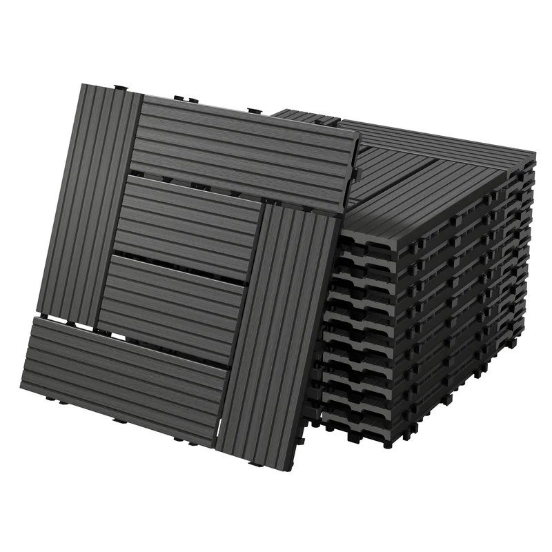 WPC Terrassenfliesen 30x30 cm 11er Set für 1m² Hellbraun in Holzoptik Mosaik mit Drainage und Klicksystem
