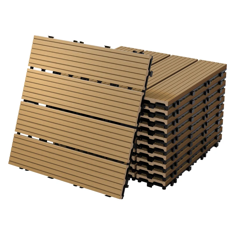 4m² 44 Stück WPC Terrassenfliesen 30x30 cm Teak in Holzoptik Balkon Bodenbelag mit Drainage und Klicksystem Terrassendielen Balkonfliesen