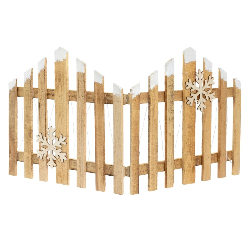 ECD Germany | LED Weihnachtszaun aus Holz, Weihnachtsdeko, Mini Gartenzaun beleuchtet, Mini-Lattenzaun