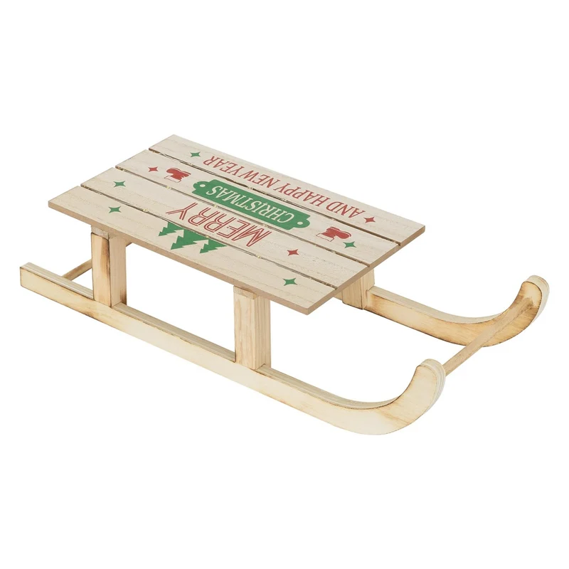 ECD Germany | Weihnachtsschlitten mit warmweißen LED, Braun, aus Holz, Weihnachtsdeko mit Timer, Batteriebetrieb