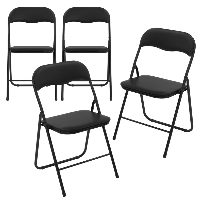 4er Set Balkonstuhl Klappbar Schwarz PU-Lederbezug Bistrostuhl Gartenstuhl