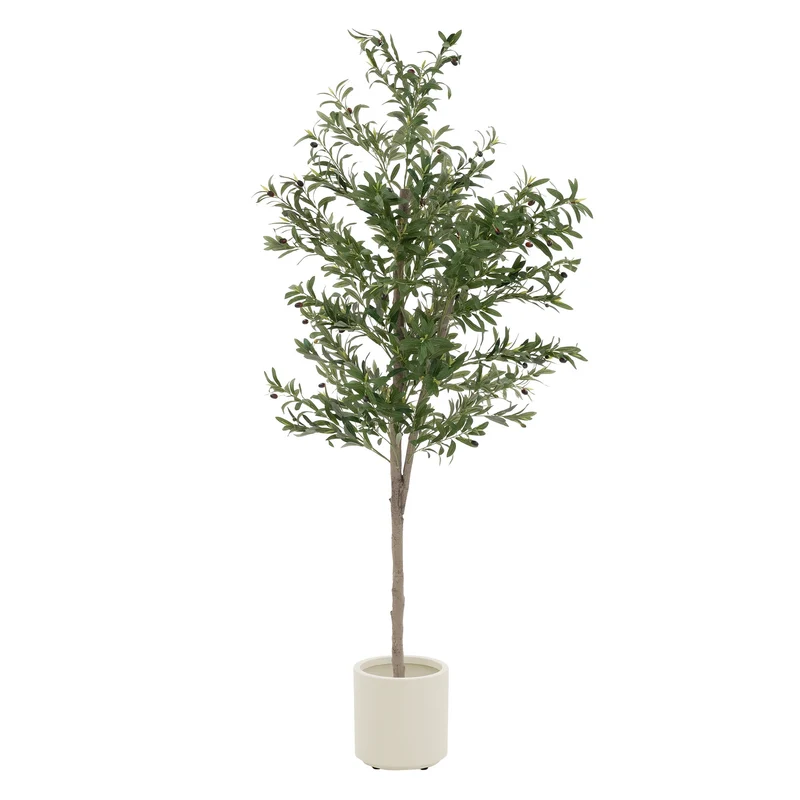 Künstlicher Olivenbaum 210 cm Kunstpflanze mit Naturholzstamm und Früchten ML-Design