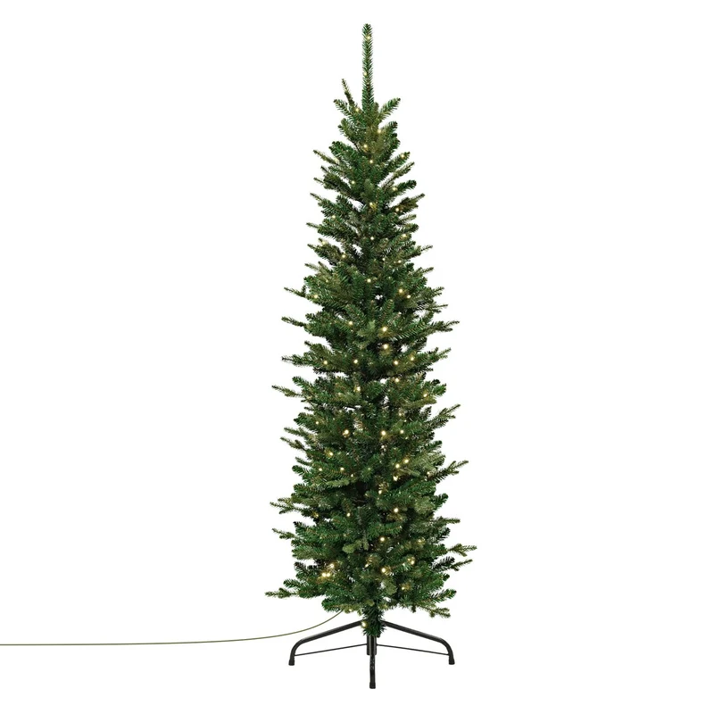 ECD Germany | Künstlicher Weihnachtsbaum Naturgetreu mit Lichterkette Grün Tannenbaum mit Standfuß Weihnachtsdeko Christbaum schmal