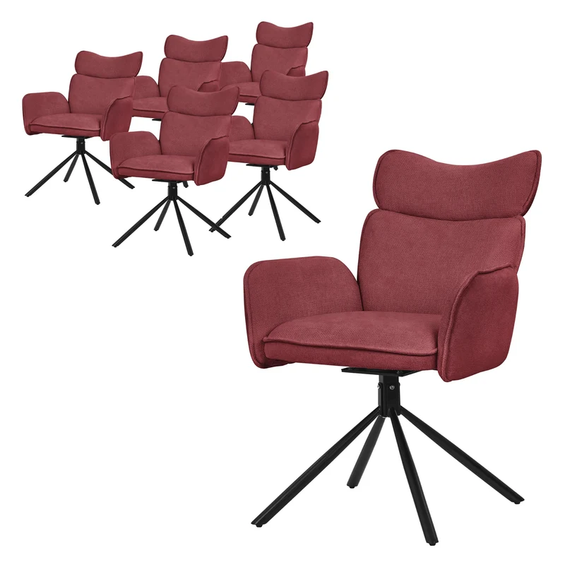 Esszimmerstuhl 6er Set drehbar Rot mit Rücken- und Armlehne bis 120 kg ML-Design