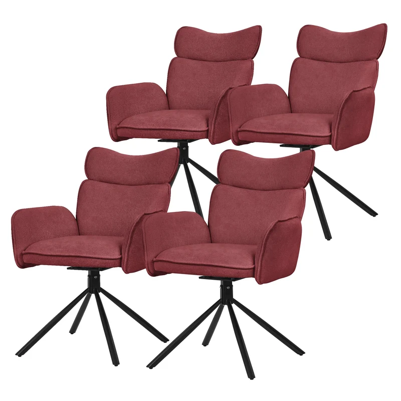 Esszimmerstuhl 4er Set drehbar Rot mit Rücken- und Armlehne bis 120 kg ML-Design